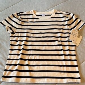 Good American Black and Cream Striped Tee